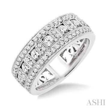 1 1/10 Ctw Channel Round Cut Diamond Wedding Band in 14K White Gold